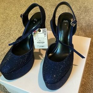 Sexy Zara blue rhinestone high heels! Size 7&1/2!